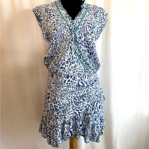Poupette St. Barth Blue White Elastic Waist Dress - Size Extra Small